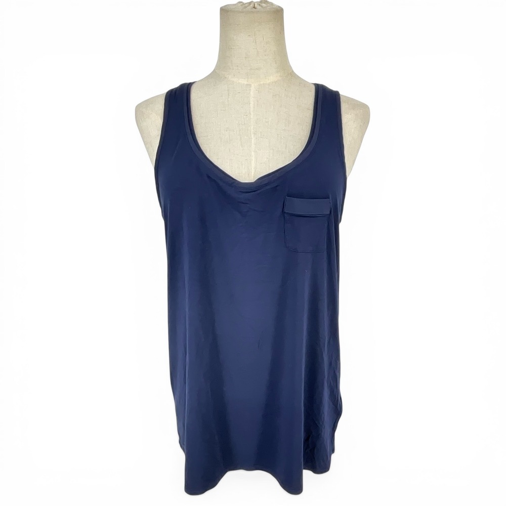 White House Black Market Navy Blue Scoop Neck Pocket Tank Top Womens Medium